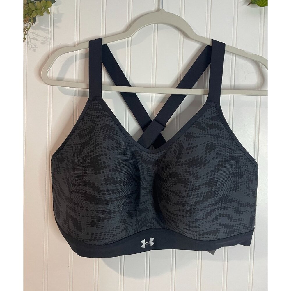 Under Armour Womens Fitted Sports Bra 1X Black/Gray Pattern Crisscross Back